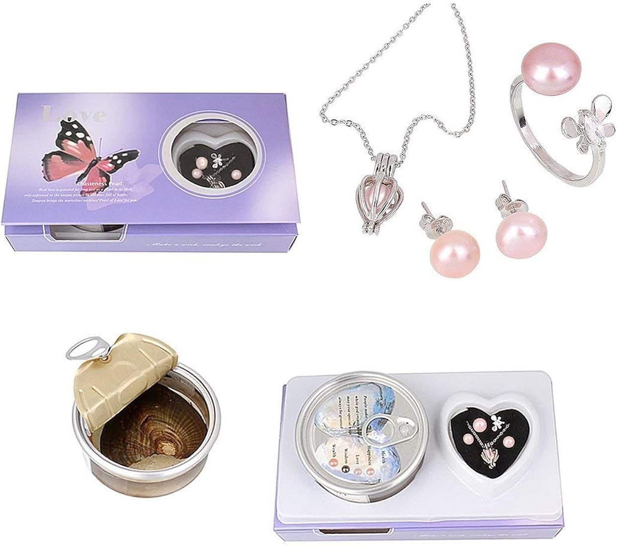 Freshwater Shell Canned Oyster Ocean Love Real Pearl Necklace Set Plus Earrings & Ring